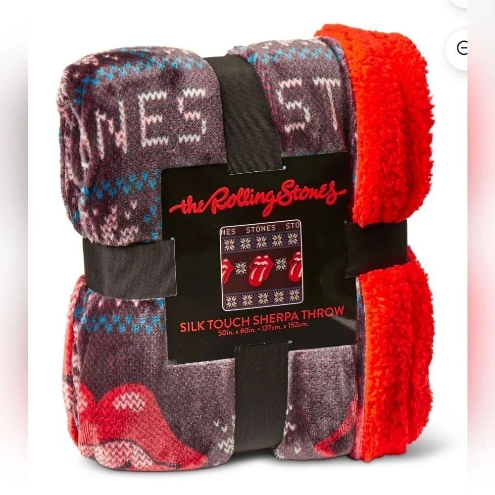 NEW The Rolling Stones Holiday Sweater Sherpa Lined THROW BLANKET 50in x 60 in